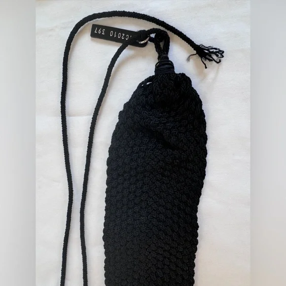 VTG Prada Milano Handmade Crochet Cummerbund Tuxedo Belt Knit Raw Edge Black Adj